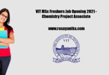 VIT MSc Freshers Job Opening 2021 - Chemistry Project Associate