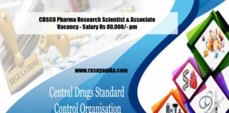 CDSCO Pharma Research Scientist & Associate Vacancy - Salary Rs 80,000/- pm
