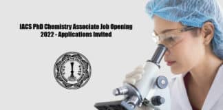 IACS PhD Chemistry Associate Job Opening 2022 - Applications Invited