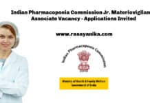 Indian Pharmacopoeia Commission Jr. Materiovigilance Associate Vacancy - Applications Invited