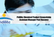 Pidilite Chemical Product Stewardship Assistant Manager Post Vacancy