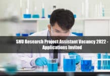 SNU Research Project Assistant Vacancy 2022 - Applications Invited