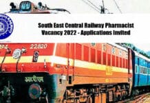 South East Central Railway Pharmacist Vacancy 2022 - Applications Invited