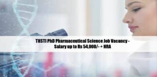 THSTI PhD Pharmaceutical Science Job Vacancy - Salary up to Rs 54,000/- + HRA