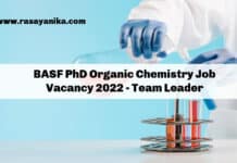 BASF PhD Organic Chemistry Job Vacancy 2022 - Team Leader