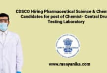 CDSCO Hiring Pharmaceutical Science & Chemistry Candidates for post of Chemist- Central Drugs Testing Laboratory