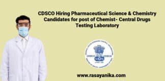 CDSCO Hiring Pharmaceutical Science & Chemistry Candidates for post of Chemist- Central Drugs Testing Laboratory