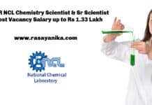 CSIR NCL Chemistry Scientist & Sr Scientist Post Vacancy Salary up to Rs 1.33 Lakh