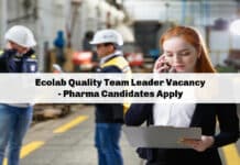 Ecolab Quality Team Leader Vacancy - Pharma Candidates Apply