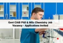 Govt CIAB PhD & MSc Chemistry Job Vacancy - Applications Invited