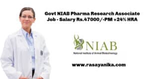 Govt NIAB Pharma Research Associate Job - Salary Rs.47000/-PM +24% HRA