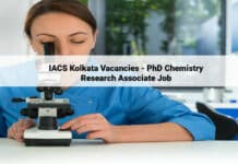 IACS Kolkata Vacancies - PhD Chemistry Research Associate Job