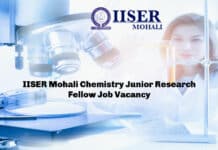 IISER Mohali Chemistry Junior Research Fellow Job Vacancy