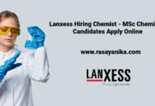 Lanxess Hiring Chemist - MSc Chemistry Candidates Apply Online