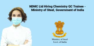 NDMC Ltd Hiring Chemistry QC Trainee - Ministry of Steel, Government of India