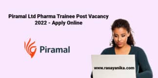 Piramal Ltd Pharma Trainee Post Vacancy 2022 - Apply Online