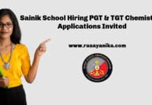 Sainik School Hiring PGT & TGT Chemistry - Applications Invited