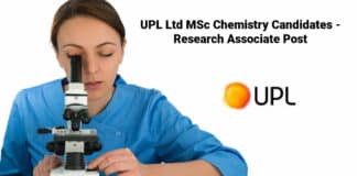 UPL Ltd MSc Chemistry Candidates - Research Associate Post