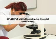 UPL Ltd PhD & MSc Chemistry Job - Scientist Post Vacancy