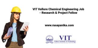 VIT Vellore Chemical Engineering Job - Research & Project Fellow