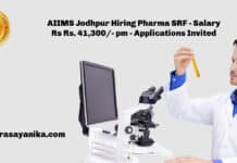 AIIMS Jodhpur Hiring Pharma SRF - Salary Rs Rs. 41,300/- pm - Applications Invited