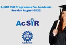 AcSIR PhD Programme For Academic Session August-2022