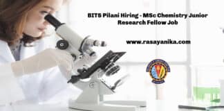 BITS Pilani Hiring - MSc Chemistry Junior Research Fellow Job