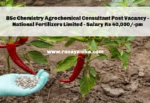 BSc Chemistry Agrochemical Consultant Post Vacancy - National Fertilizers Limited - Salary Rs 40,000/-pm