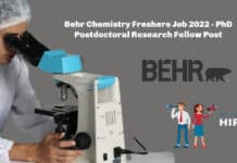 Behr Chemistry Freshers Job - PhD Postdoctoral Research Fellow Post