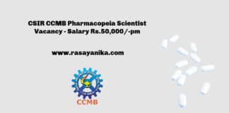 CSIR CCMB Pharmacopeia Scientist Vacancy - Salary Rs.50,000/-pm