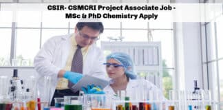CSIR- CSMCRI Project Associate Job - MSc & PhD Chemistry Apply