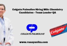 Colgate Palmolive Hiring MSc Chemistry Candidates - Team Leader QA