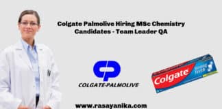 Colgate Palmolive Hiring MSc Chemistry Candidates - Team Leader QA