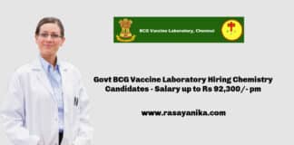 Govt BCG Vaccine Laboratory Hiring Chemistry Candidates - Salary up to Rs 92,300/- pm