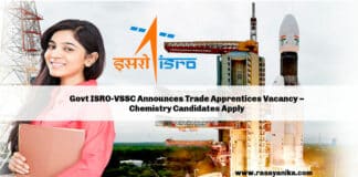 Govt ISRO-VSSC Announces Trade Apprentices Vacancy – Vikram Sarabhai Space Centre - Chemistry Candidates Apply