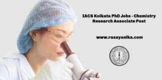 IACS Kolkata PhD Jobs - Chemistry Research Associate Post