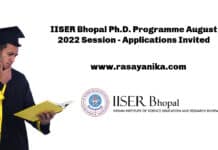 IISER Bhopal Ph.D. Programme August 2022 Session - Applications Invited