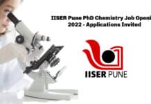 IISER Pune PhD Chemistry Job Opening 2022 - Applications Invited