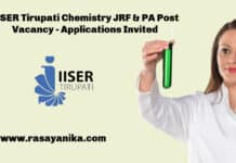 IISER Tirupati Chemistry JRF & PA Post Vacancy - Applications Invited