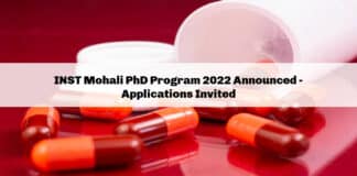 INST Mohali PhD Program 2022 Announced - Applications Invited