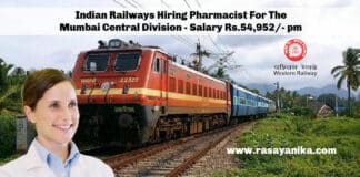 Indian Railways Hiring Pharmacist For The Mumbai Central Division - Salary Rs.54,952/- pm