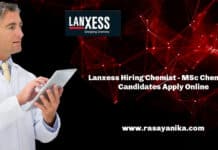 Lanxess Hiring Chemist - MSc Chemistry Candidates Apply Online