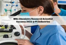 MSc Chemistry Research Scientist Vacancy 2022 @ PI Industries