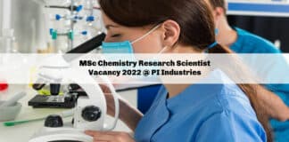 MSc Chemistry Research Scientist Vacancy 2022 @ PI Industries