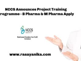 NCCS Announces Project Training Programme - B Pharma & M Pharma Apply