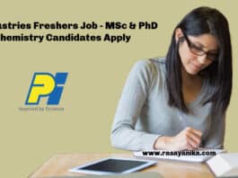 PI Industries Freshers Job - MSc & PhD Chemistry Candidates Apply