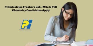 PI Industries Freshers Job - MSc & PhD Chemistry Candidates Apply