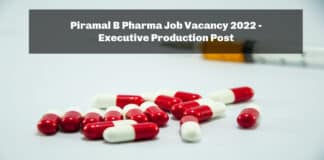 Piramal B Pharma Job Vacancy 2022 - Executive Production Post