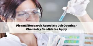 Piramal Research Associate Job Opening - Chemistry Candidates Apply