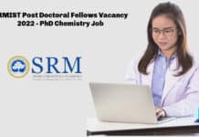 SRMIST Post Doctoral Fellows Vacancy 2022 - PhD Chemistry Job